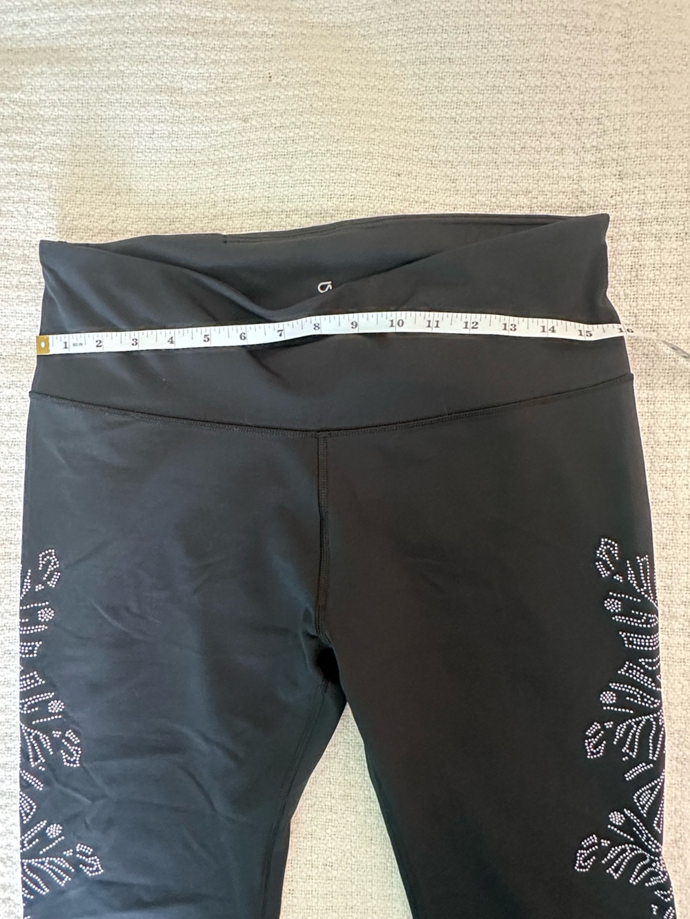 GapFit GFast Black Cropped Leggings Palm Print Size L Athletic Worko - Picture 9 of 11